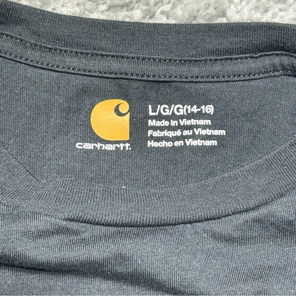 Carhartt Shirt Girls Large Crewneck Long Sleeve Chest Pocket Sleeve Spellout - Picture 2 of 5